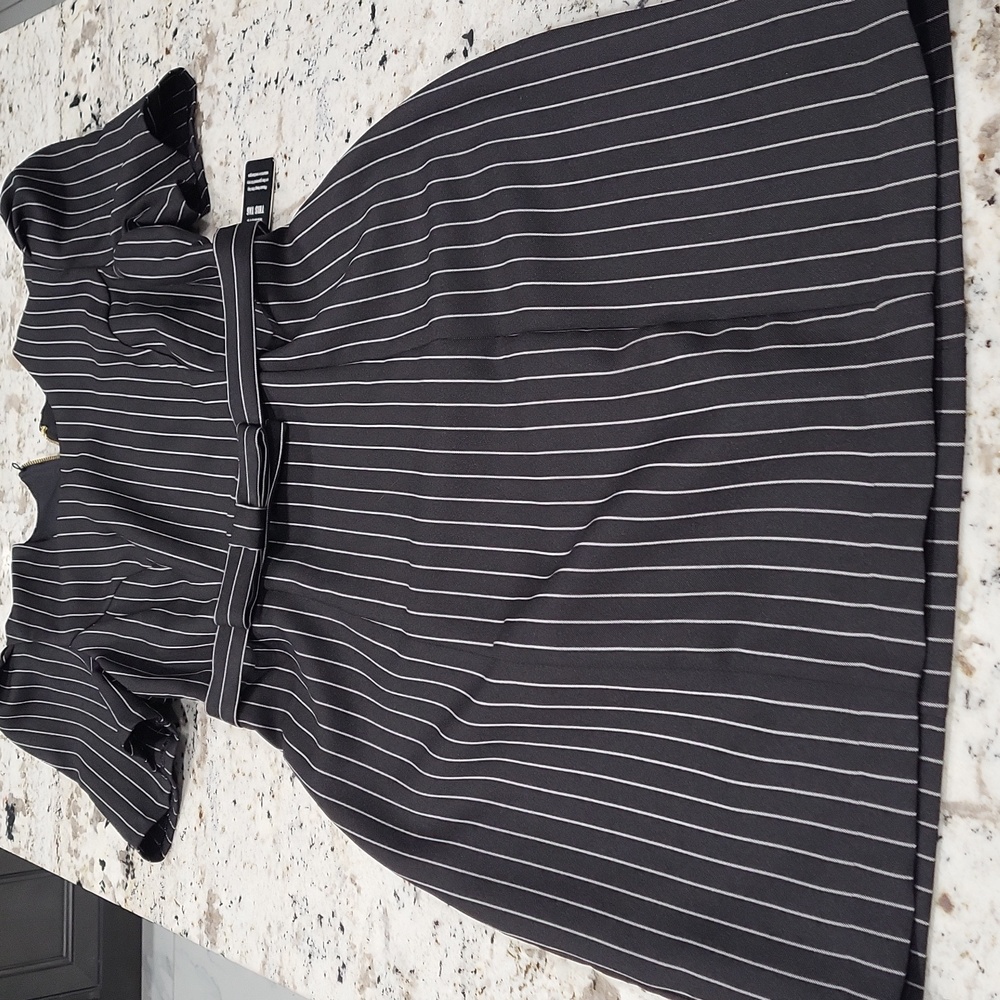 Express Black and White Striped Long Sleeve Dress